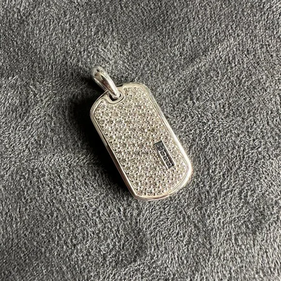 David Yurman Chevron Dog Tag Pendant w/ Pavé White Diamonds - 27mm - RARE